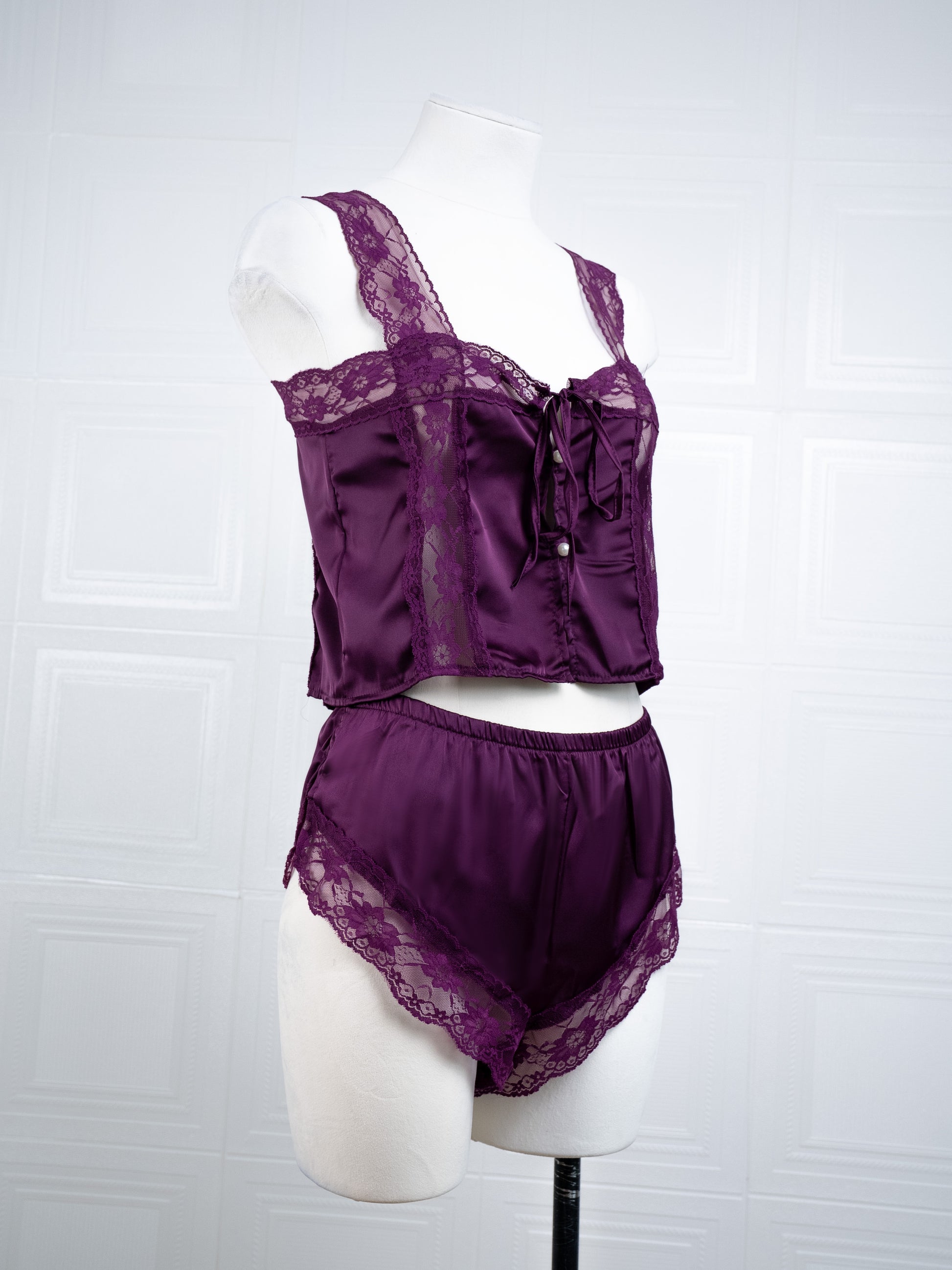 Satin&lace High Waist Cami Dress Purple - Fever Lingeries