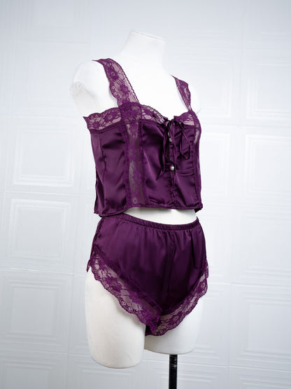 Satin&lace High Waist Cami Dress Purple - Fever Lingeries
