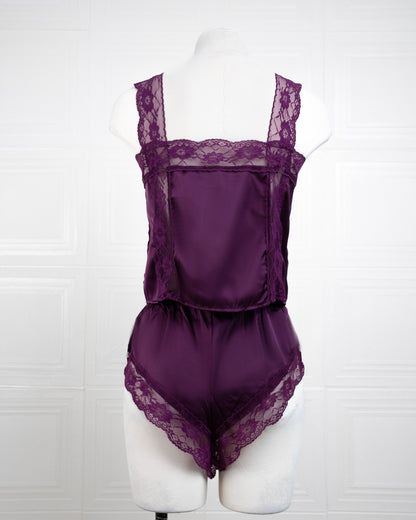 Satin&lace High Waist Cami Dress Purple - Fever Lingeries