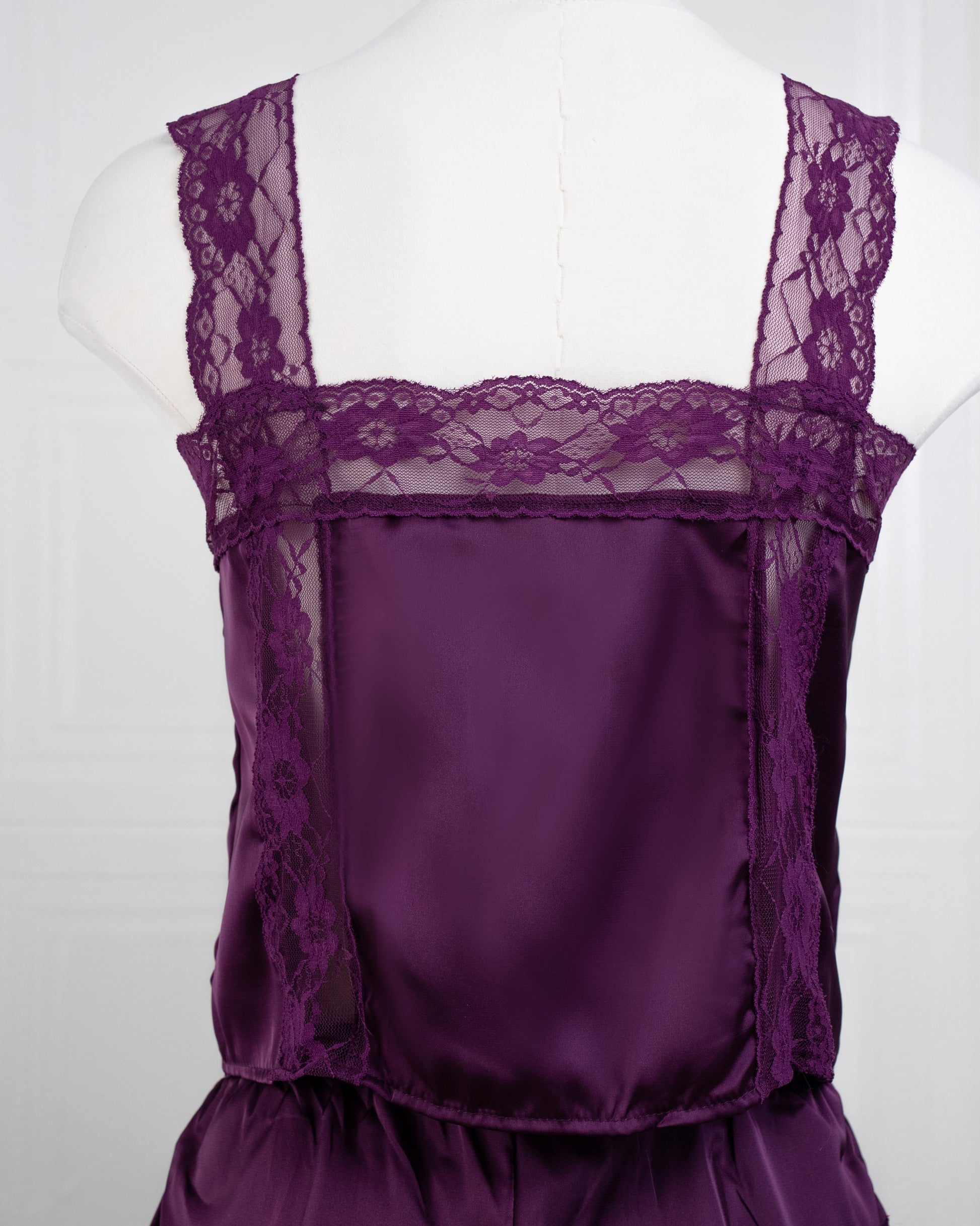 Satin&lace High Waist Cami Dress Purple - Fever Lingeries