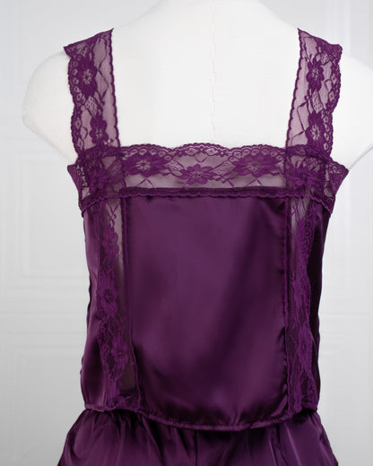 Satin&lace High Waist Cami Dress Purple - Fever Lingeries