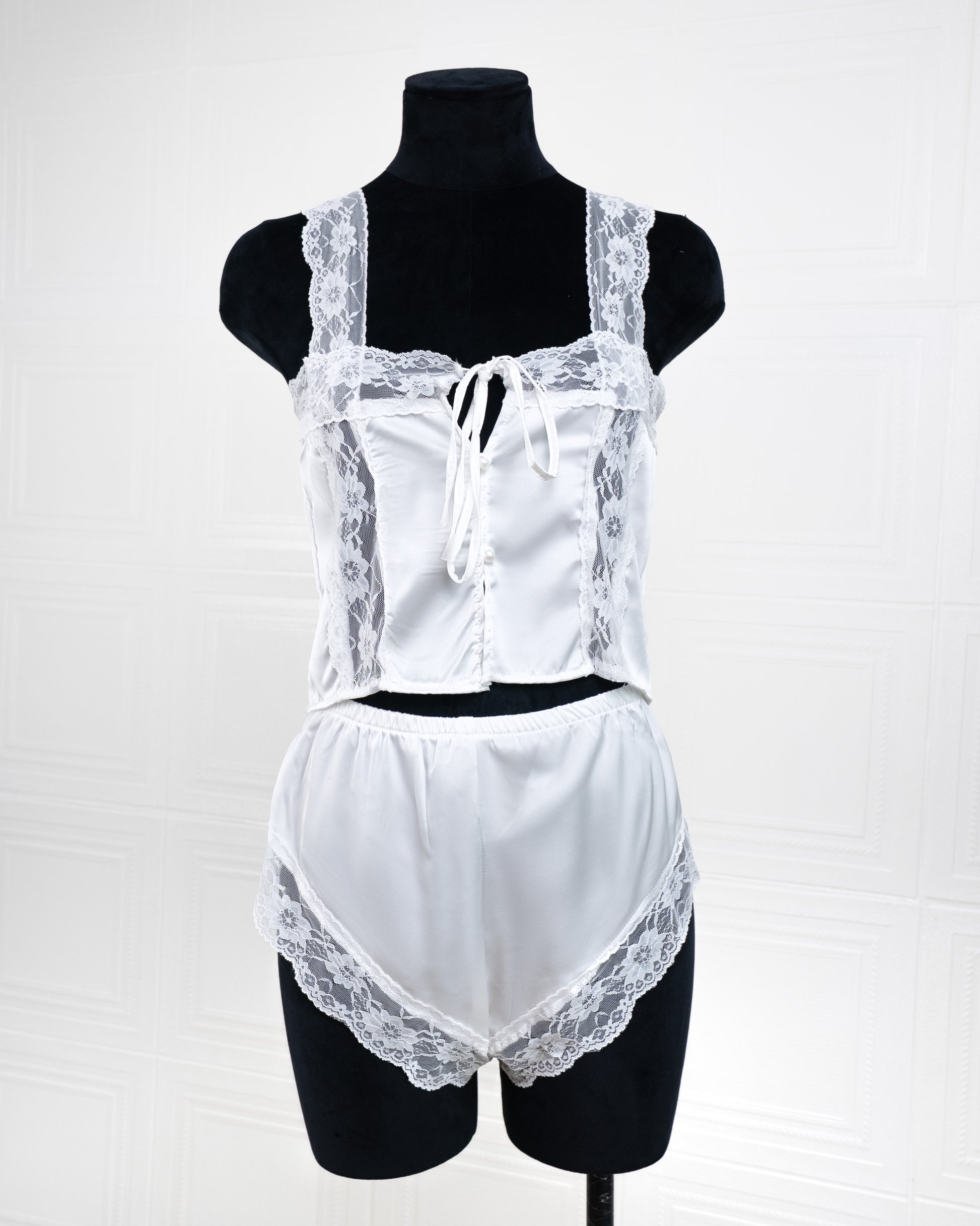 Satin&lace High Waist Cami Dress White - Fever Lingeries