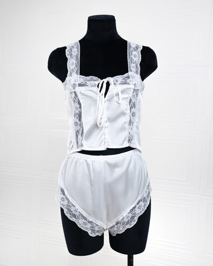 Satin&lace High Waist Cami Dress White - Fever Lingeries