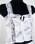 Satin&lace High Waist Cami Dress White - Fever Lingeries