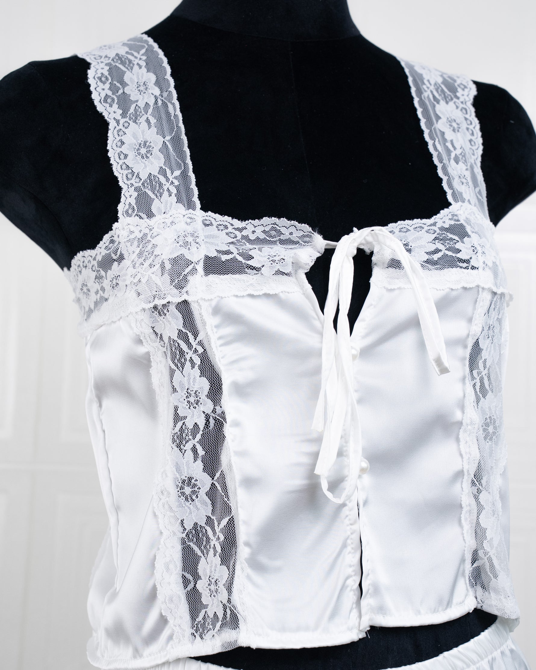 Satin&lace High Waist Cami Dress White - Fever Lingeries