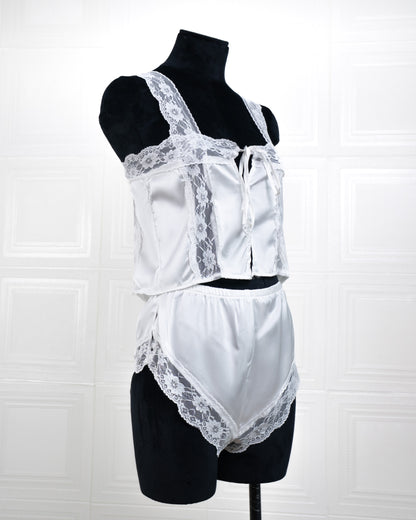 Satin&lace High Waist Cami Dress White - Fever Lingeries