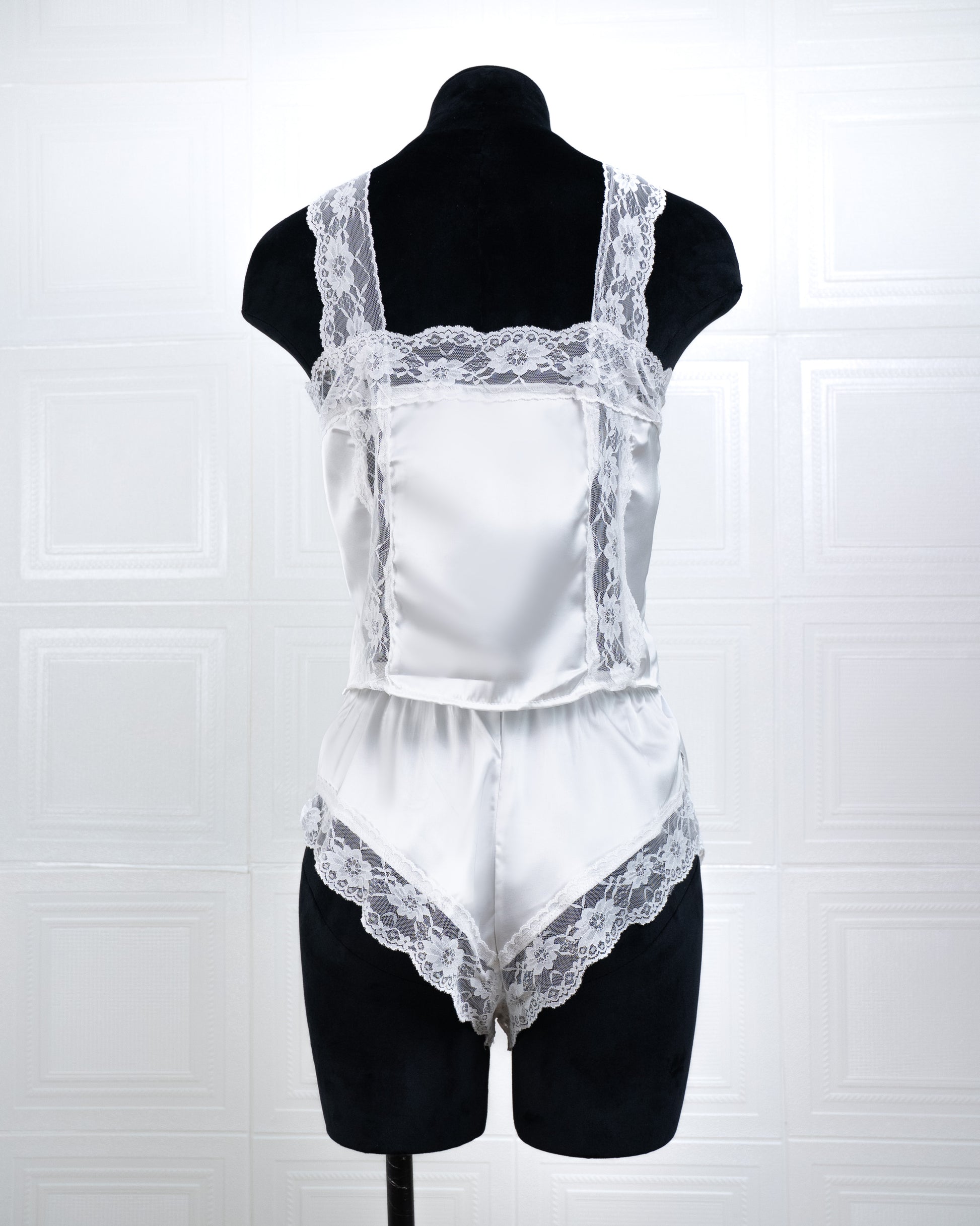Satin&lace High Waist Cami Dress White - Fever Lingeries