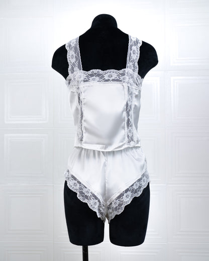 Satin&lace High Waist Cami Dress White - Fever Lingeries