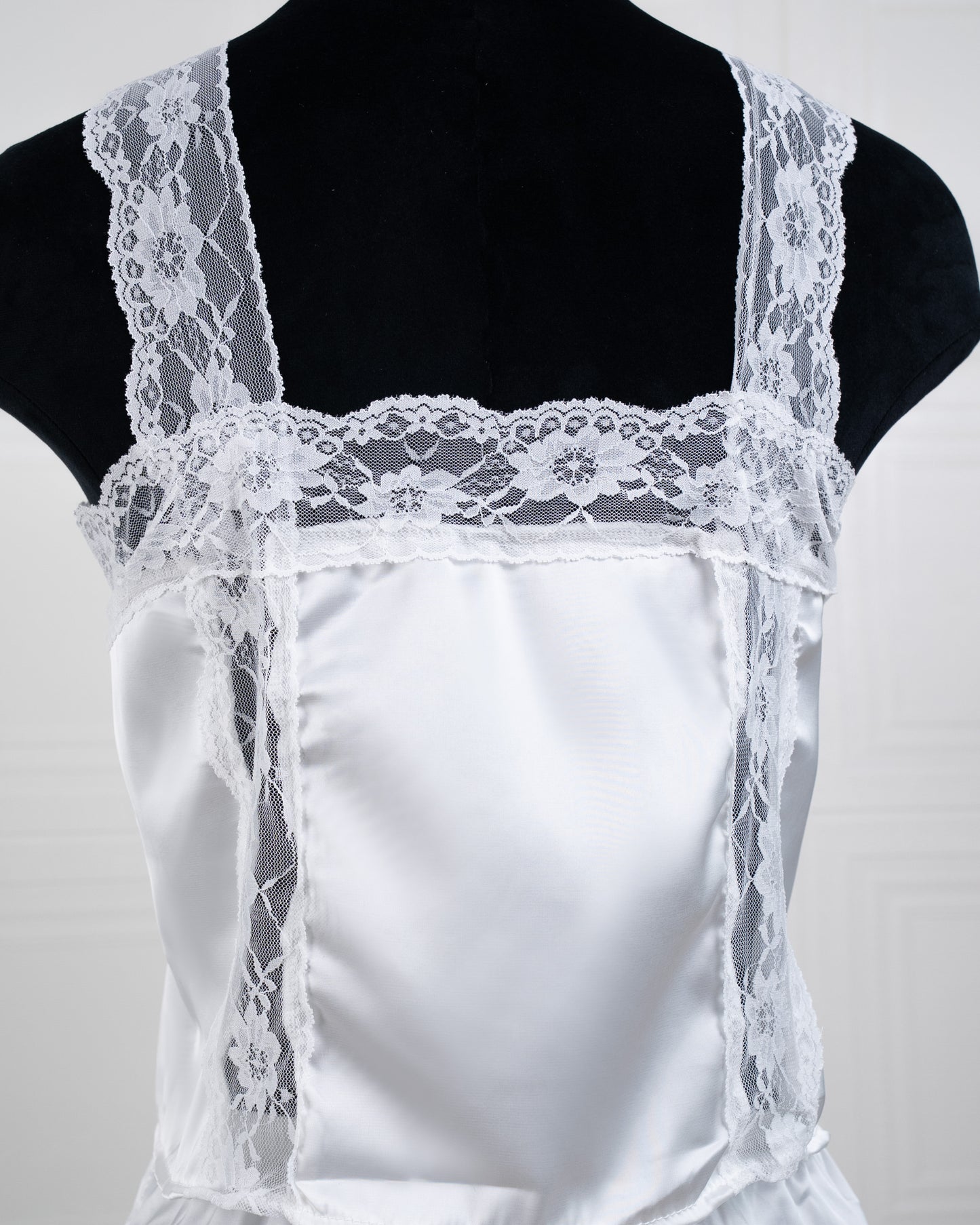 Satin&lace High Waist Cami Dress White - Fever Lingeries