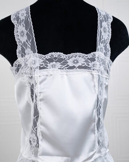 Satin&lace High Waist Cami Dress White - Fever Lingeries