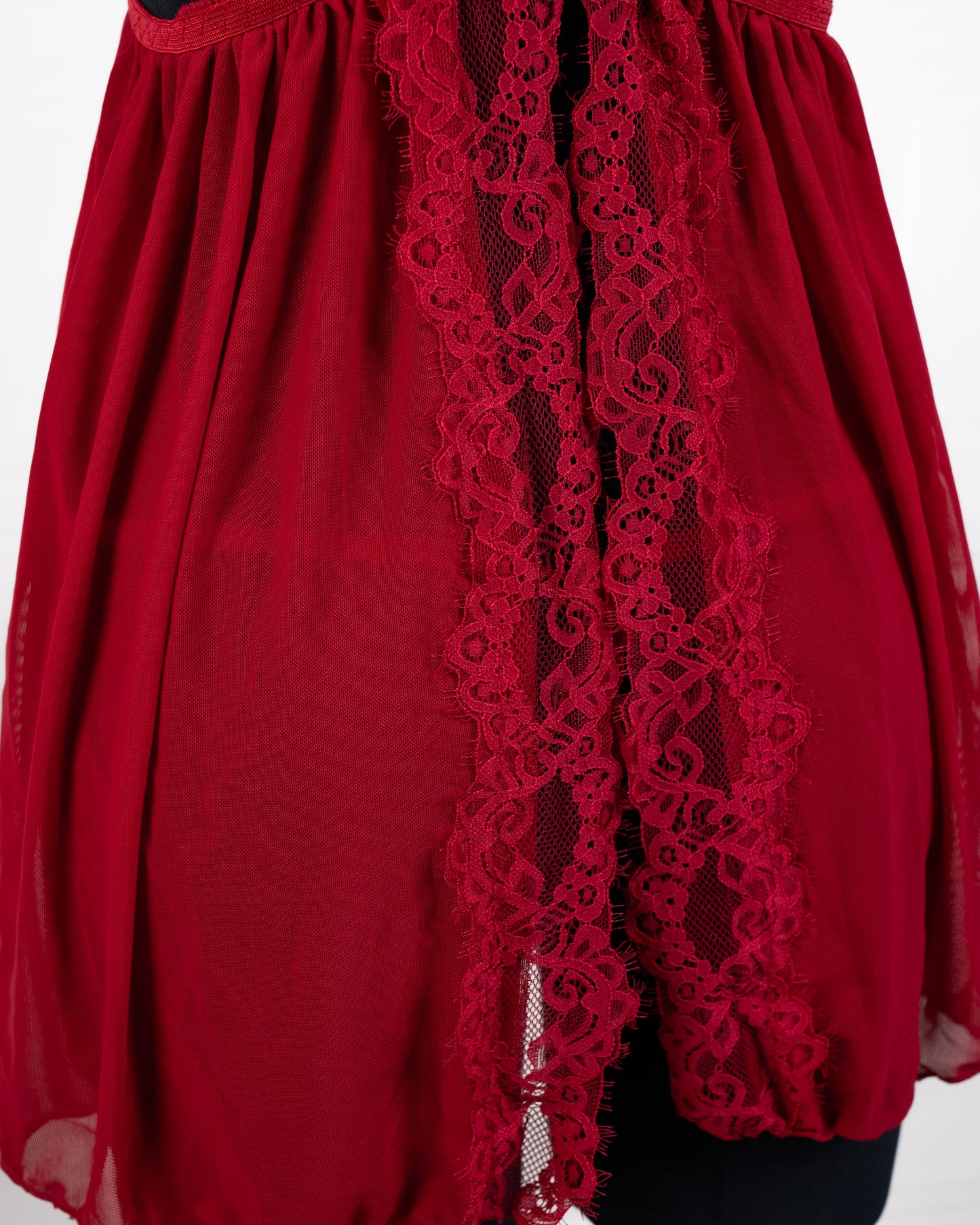 Sheer Mesh Deep V Lace Cami Nightgown Red - Fever Lingeries