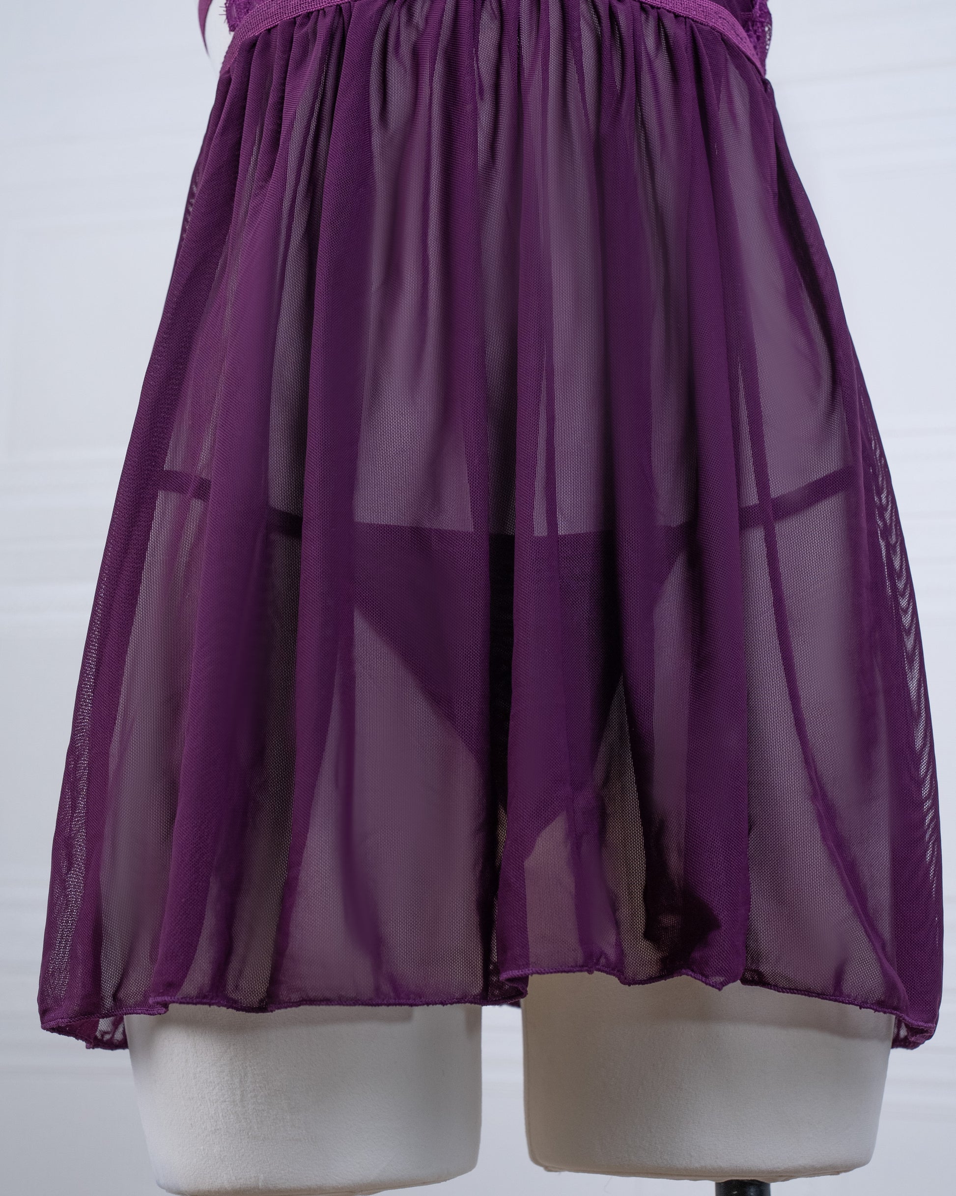 Sheer Mesh Deep V Lace Cami Nightgown Purple - Fever Lingeries