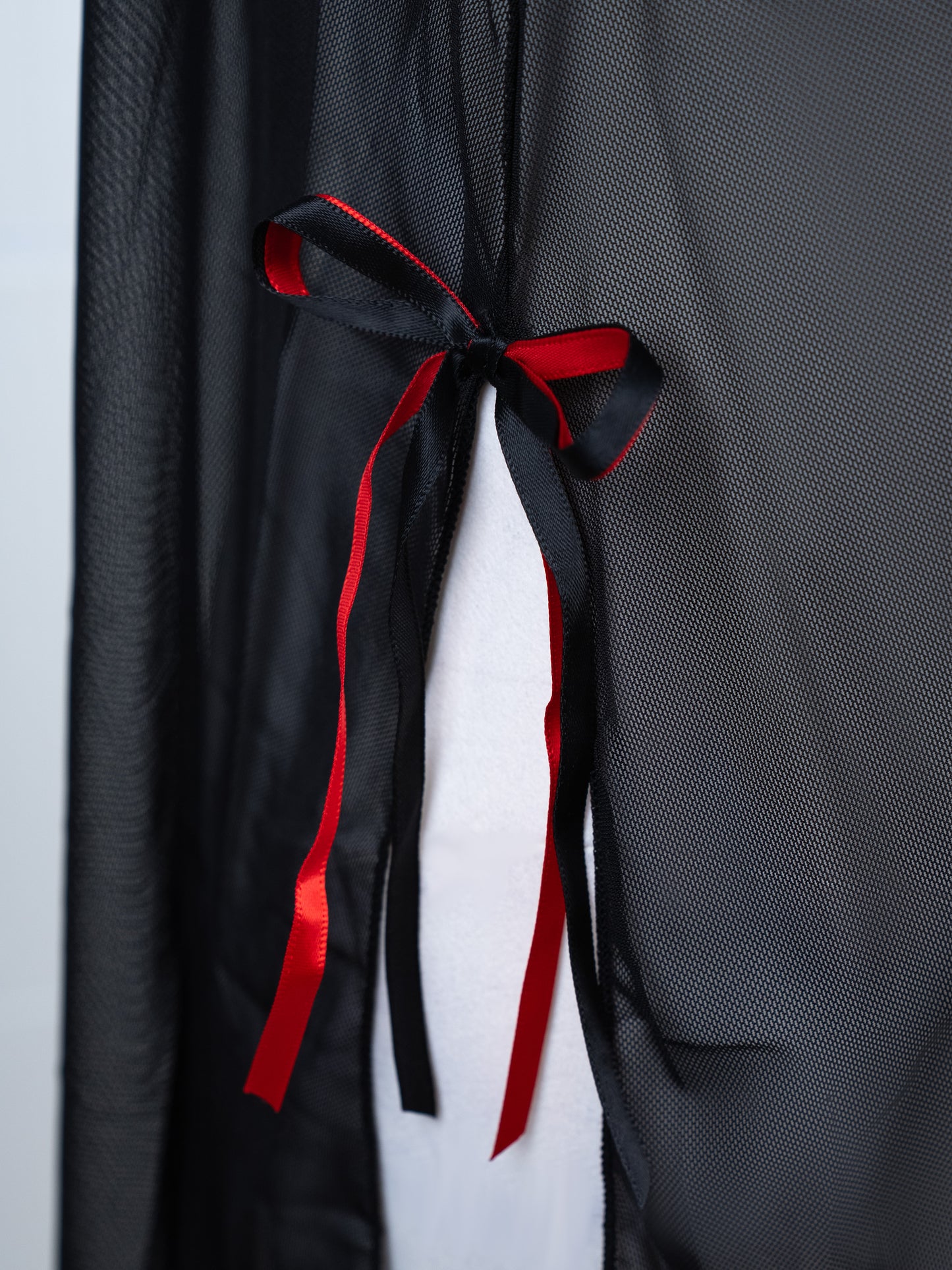 Sheer Slit Pearl-embellished Lace Slip Dress Black - Fever Lingeries