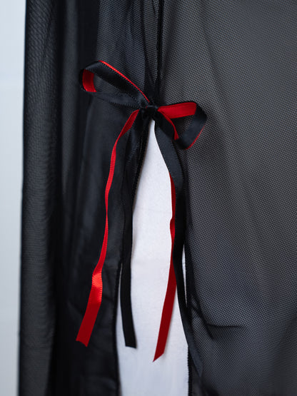 Sheer Slit Pearl-embellished Lace Slip Dress Black - Fever Lingeries