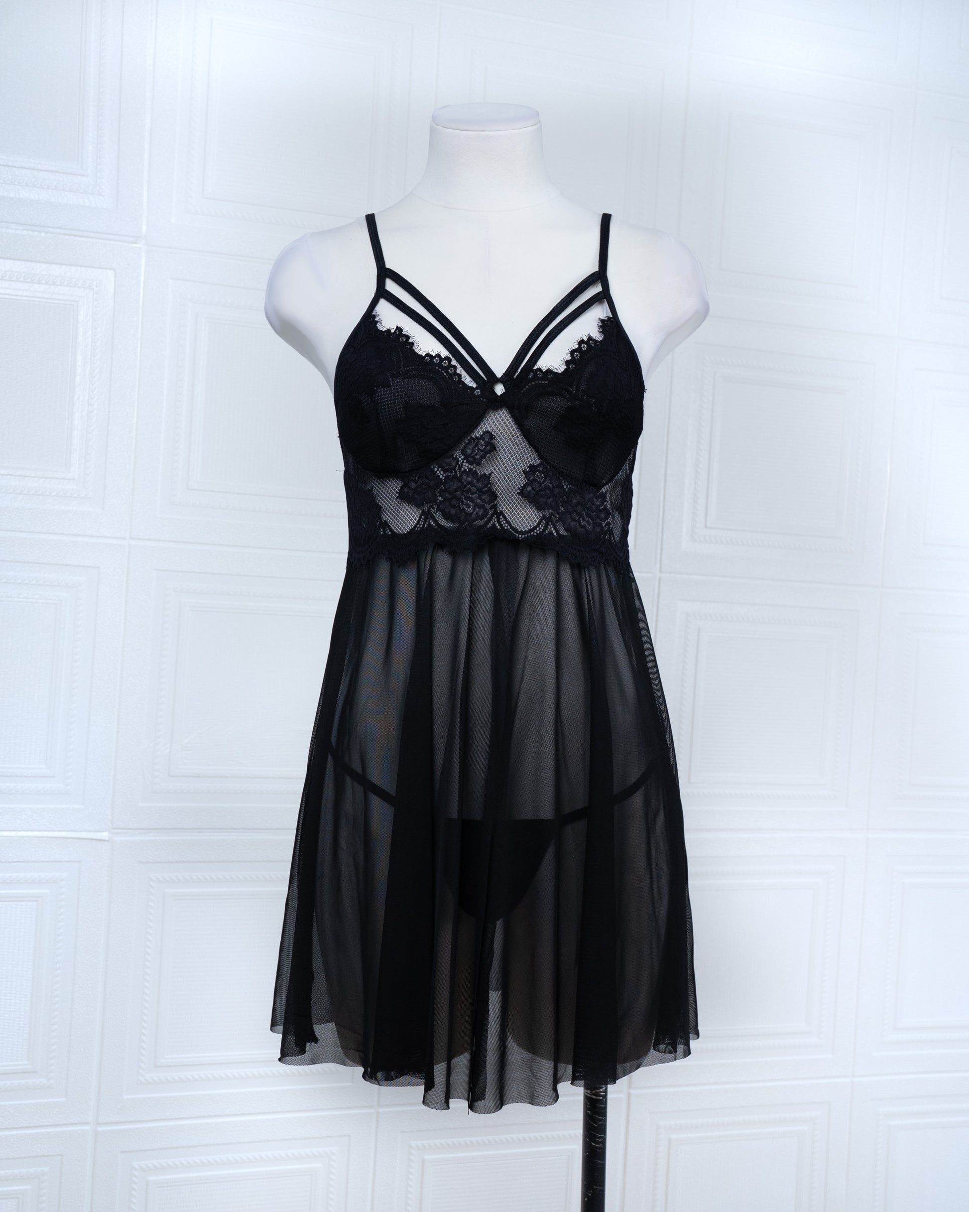Designer-inspired Tulle Nightdress Black - Fever Lingeries