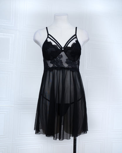 Designer-inspired Tulle Nightdress Black - Fever Lingeries