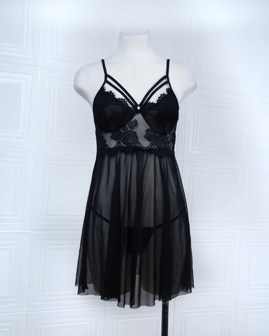Designer-inspired Tulle Nightdress Black - Fever Lingeries