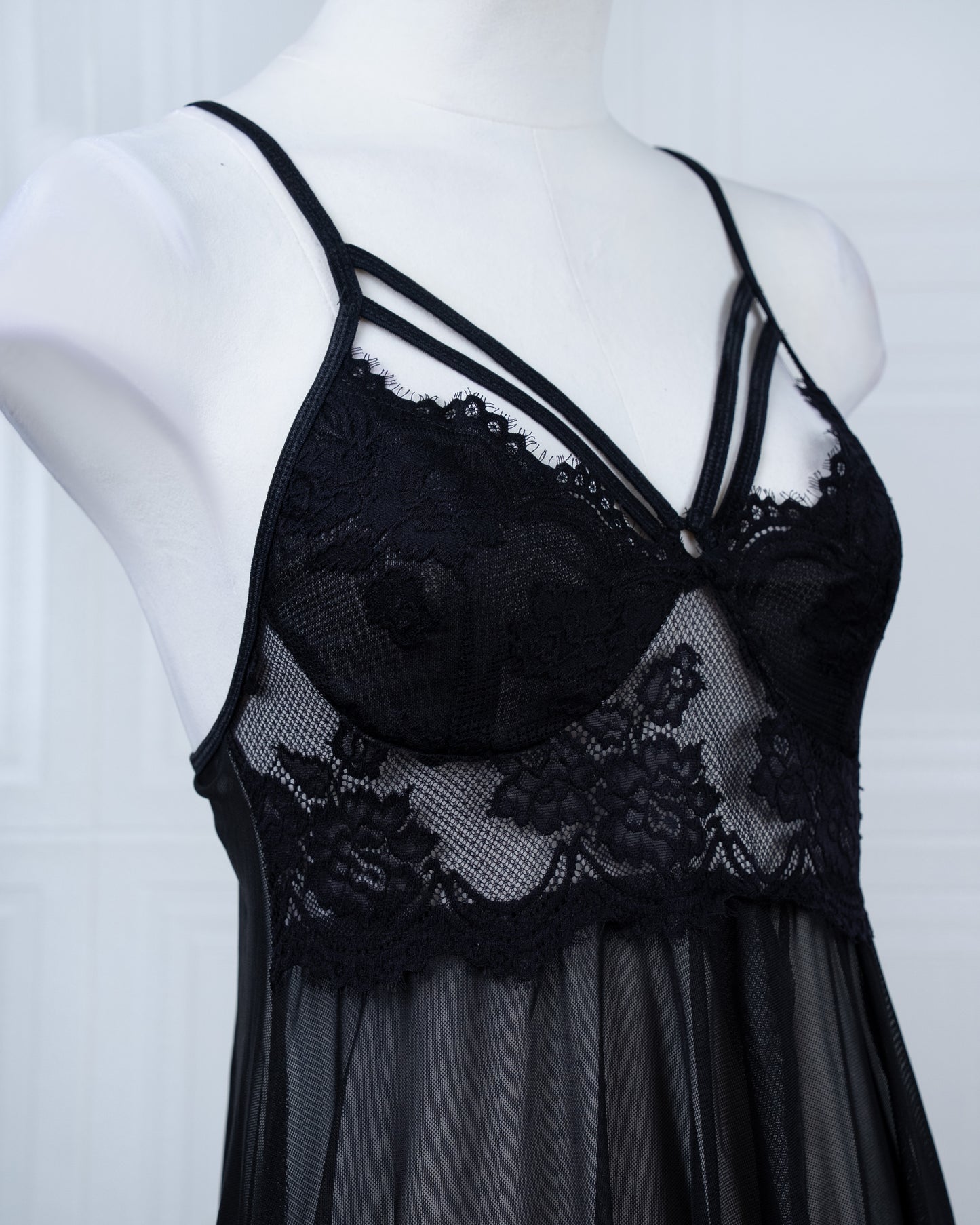 Designer-inspired Tulle Nightdress Black - Fever Lingeries