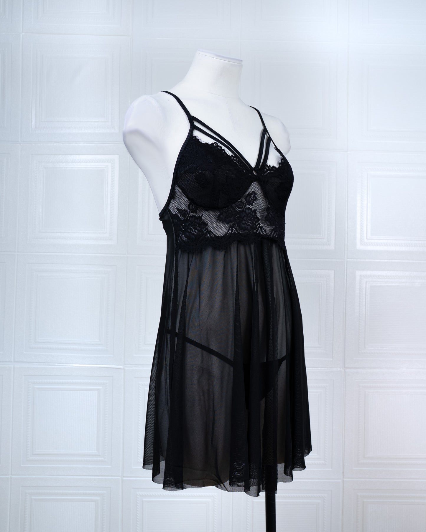 Designer-inspired Tulle Nightdress Black - Fever Lingeries
