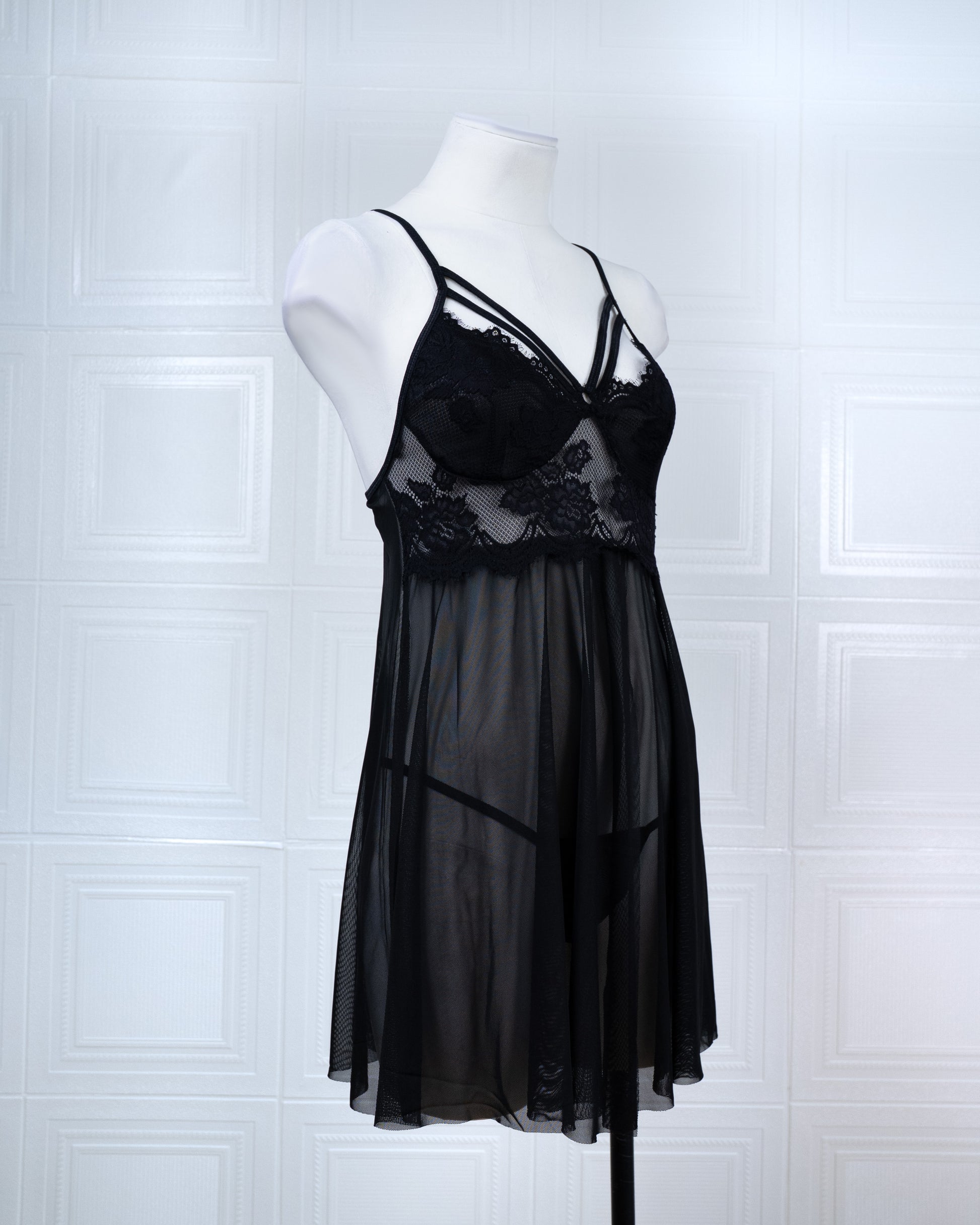 Designer-inspired Tulle Nightdress Black - Fever Lingeries