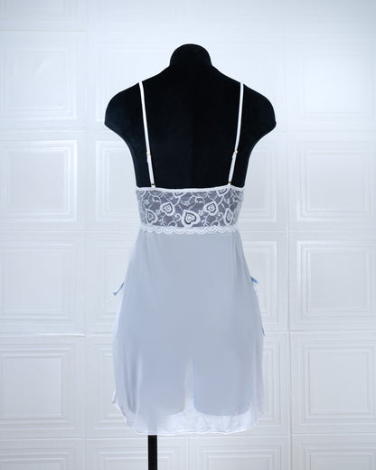 Sheer Slit Pearl-embellished Lace Slip Dress White - Fever Lingeries