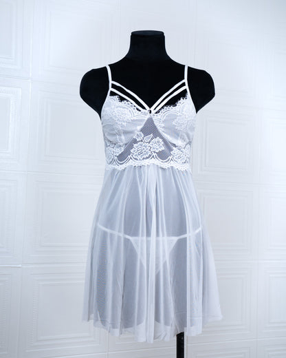 Designer-inspired Tulle Nightdress White - Fever Lingeries