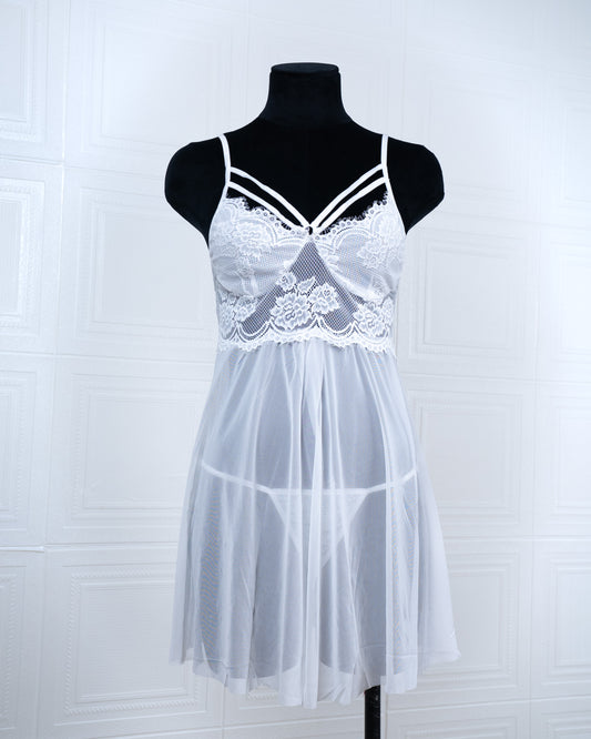 Designer-inspired Tulle Nightdress White - Fever Lingeries