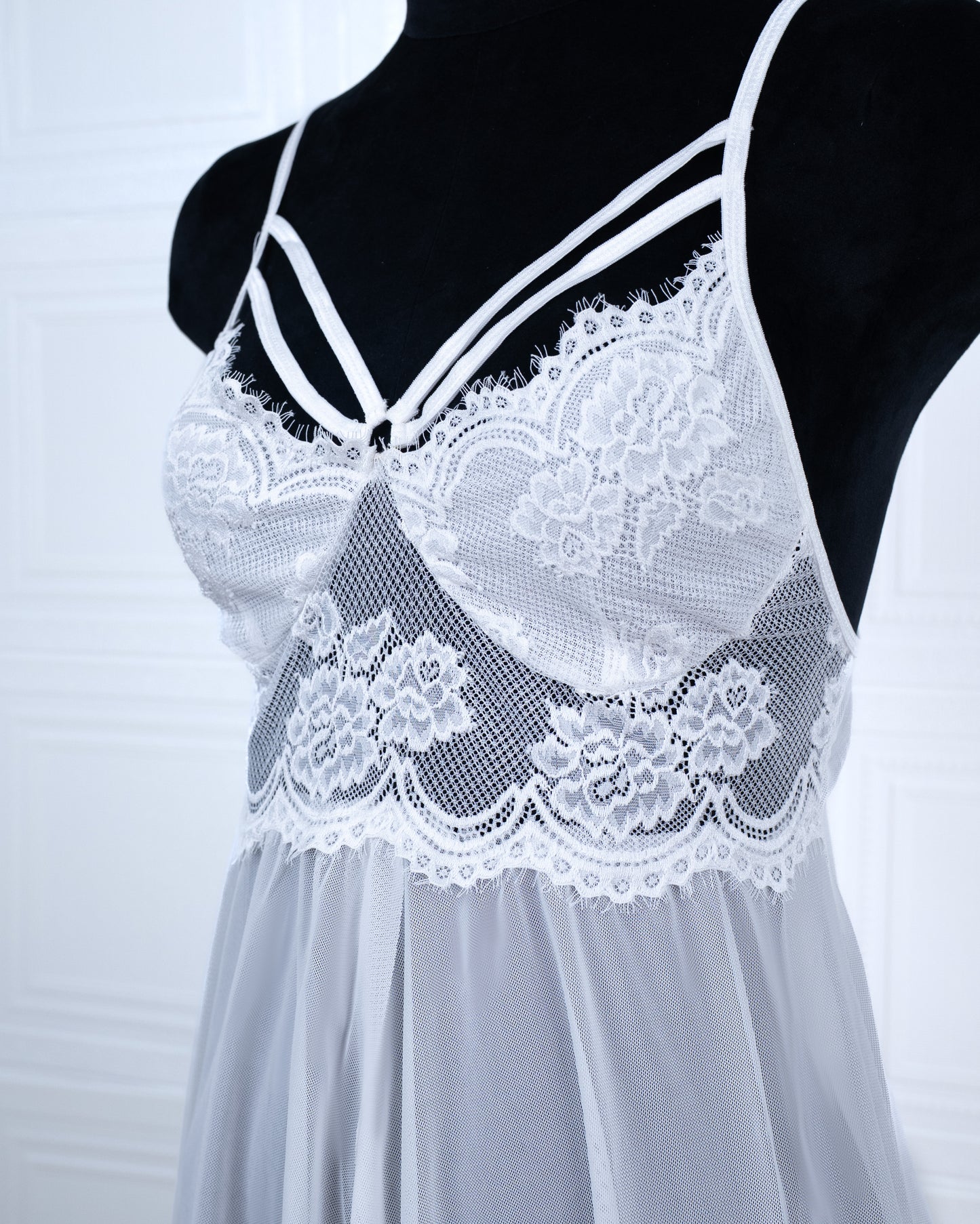 Designer-inspired Tulle Nightdress White - Fever Lingeries