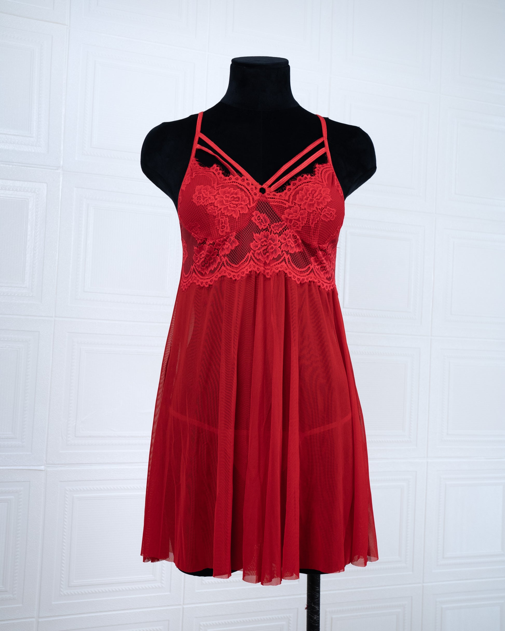 Designer-inspired Tulle Nightdress Red - Fever Lingeries