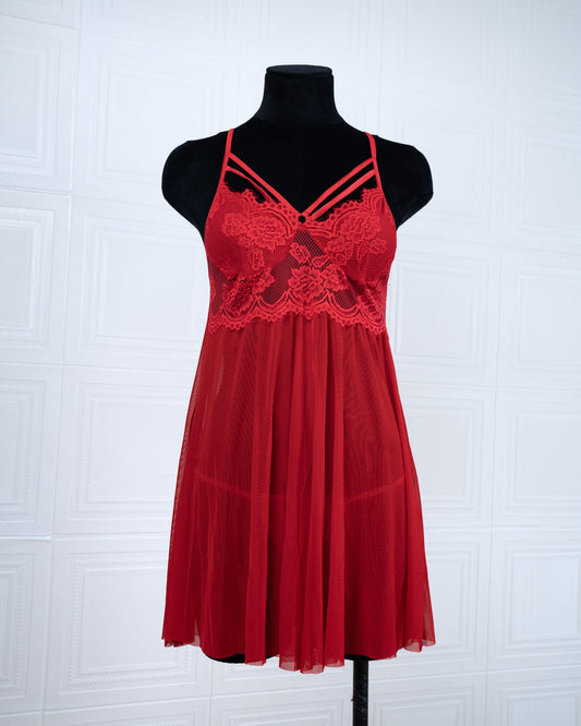 Designer-inspired Tulle Nightdress Red - Fever Lingeries