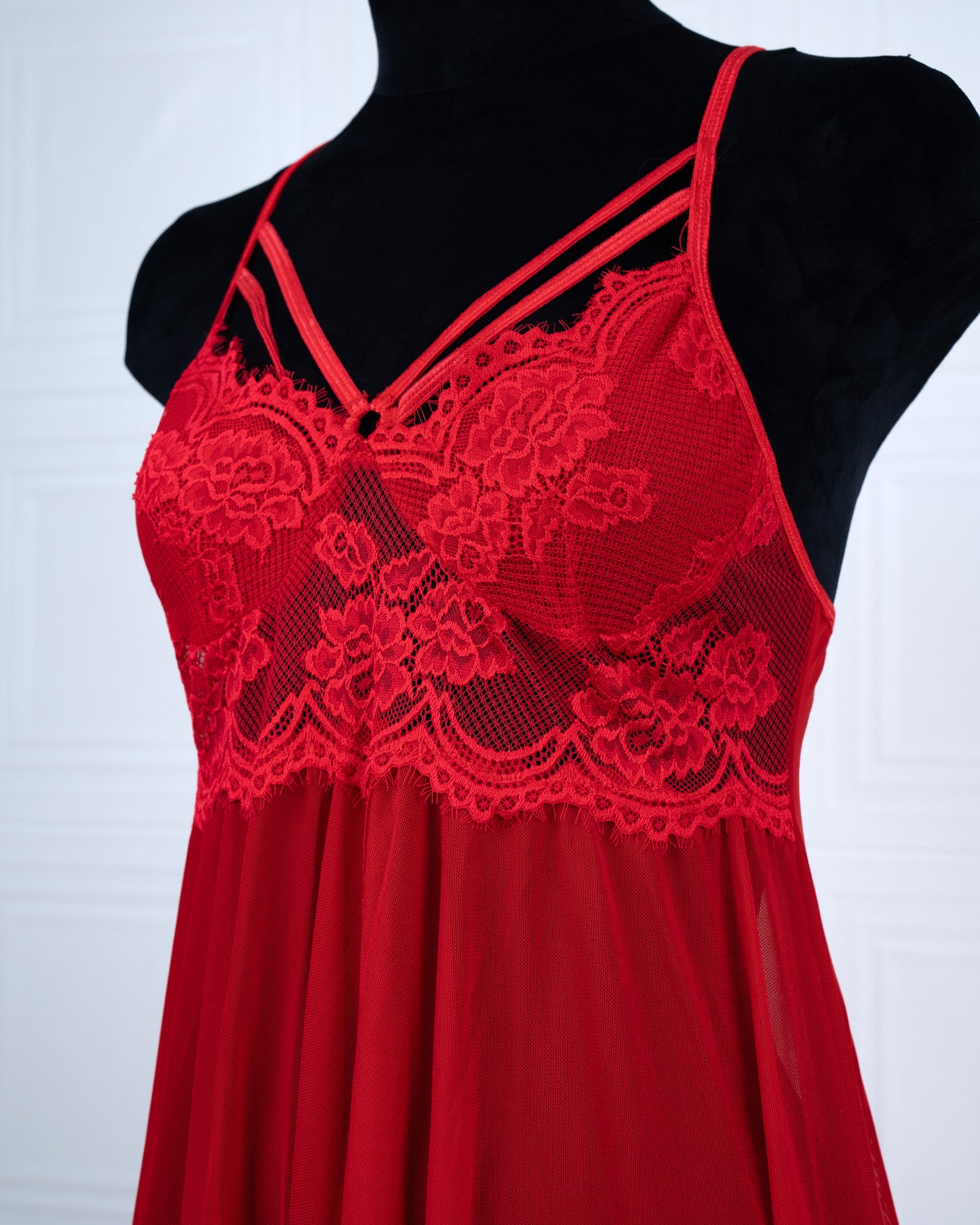 Designer-inspired Tulle Nightdress Red - Fever Lingeries