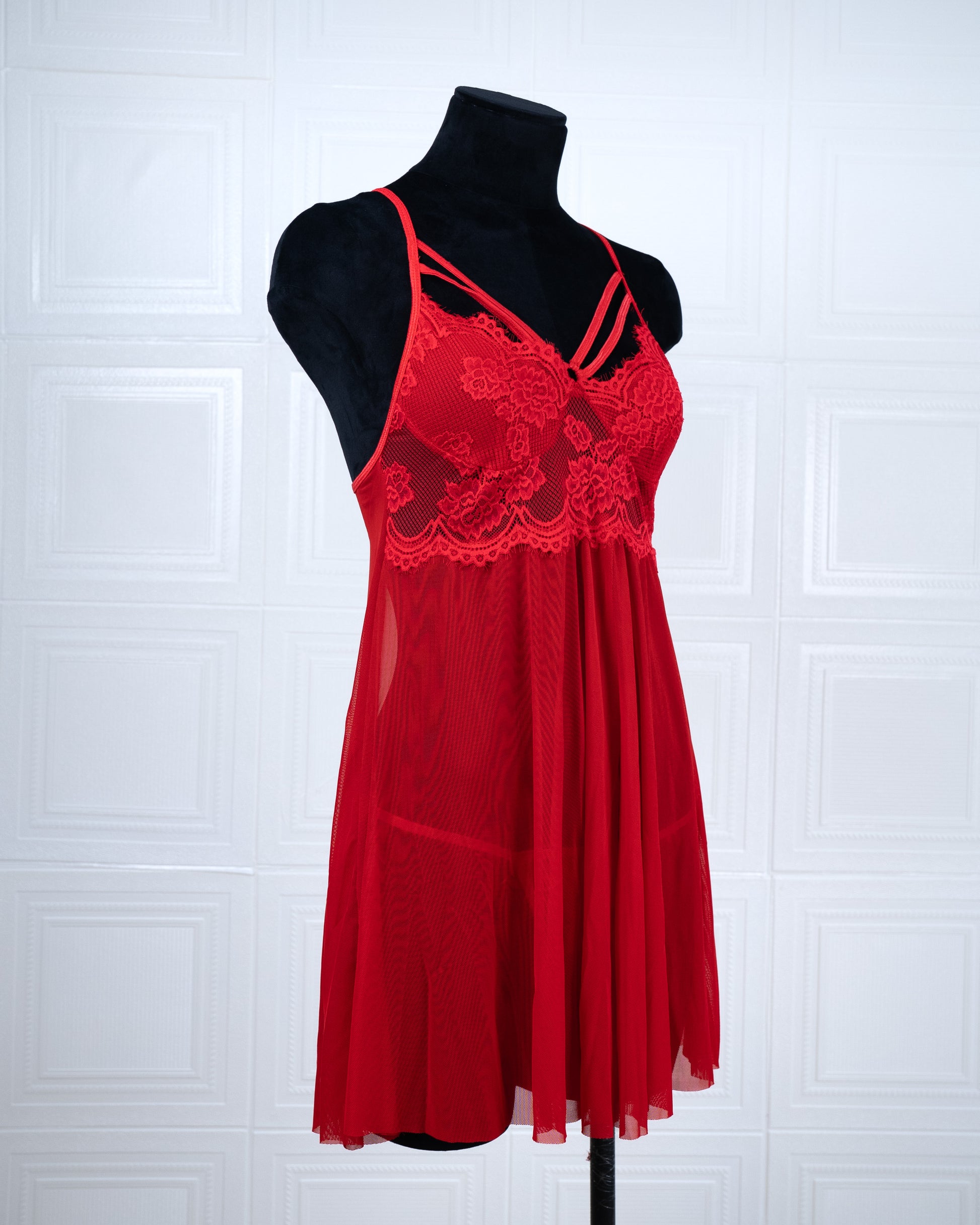 Designer-inspired Tulle Nightdress Red - Fever Lingeries