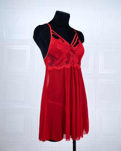 Designer-inspired Tulle Nightdress Red - Fever Lingeries