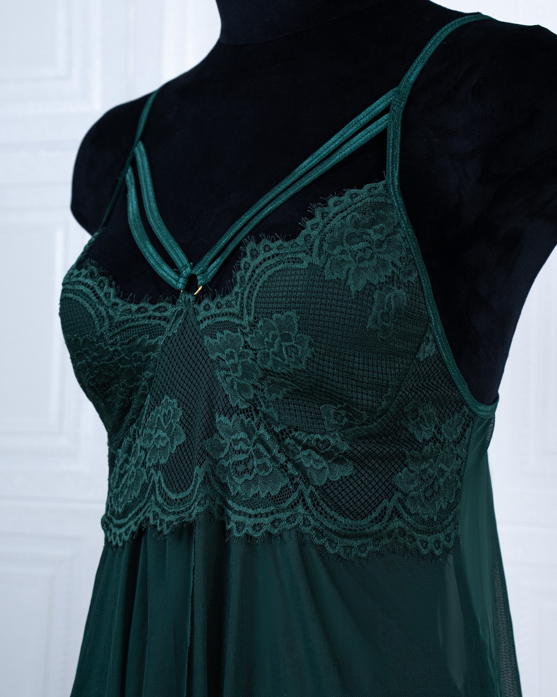 Designer-inspired Tulle Nightdress Green - Fever Lingeries