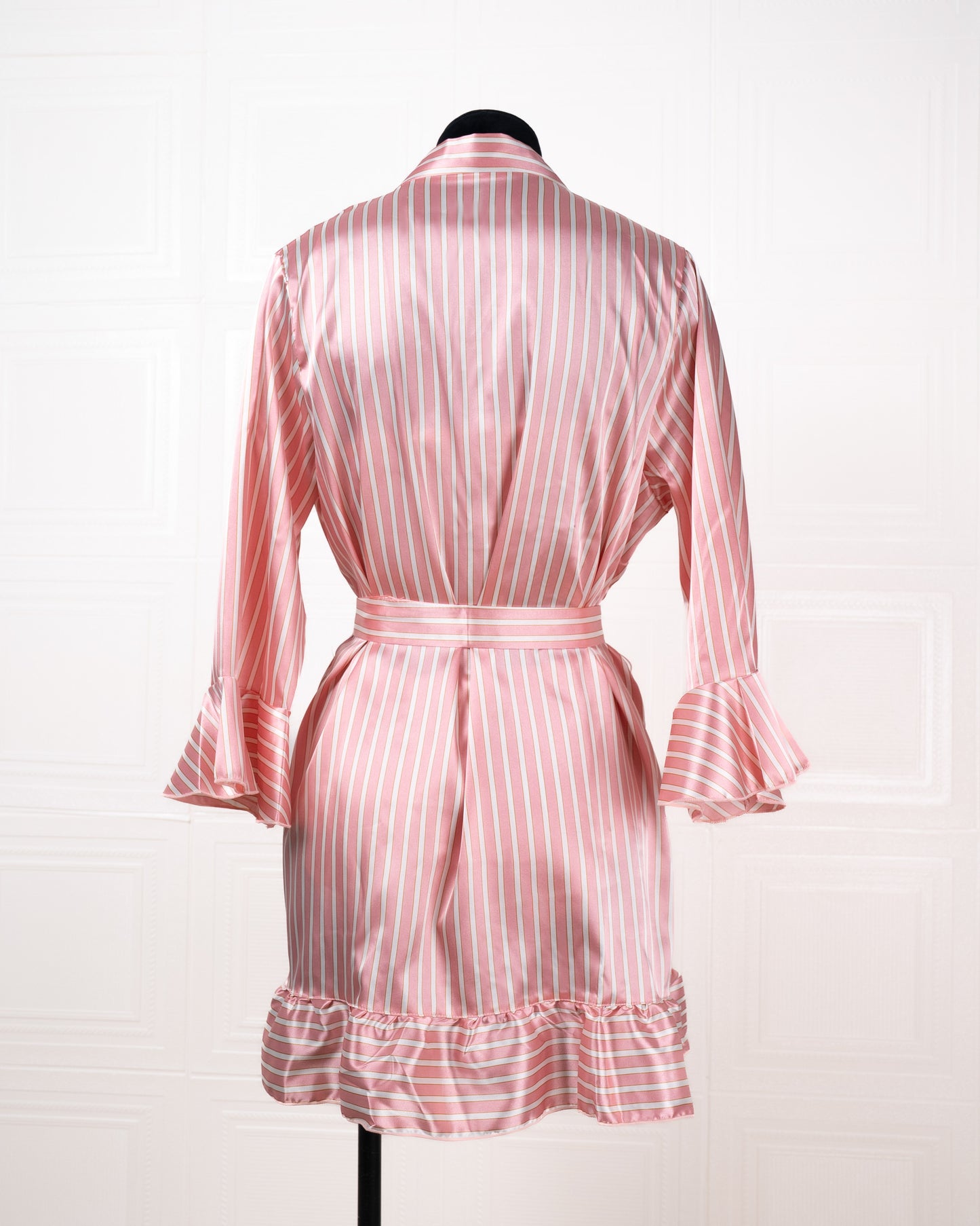 Three-piece Pink Striped Silk Bathrobe Set - Fever Lingeries