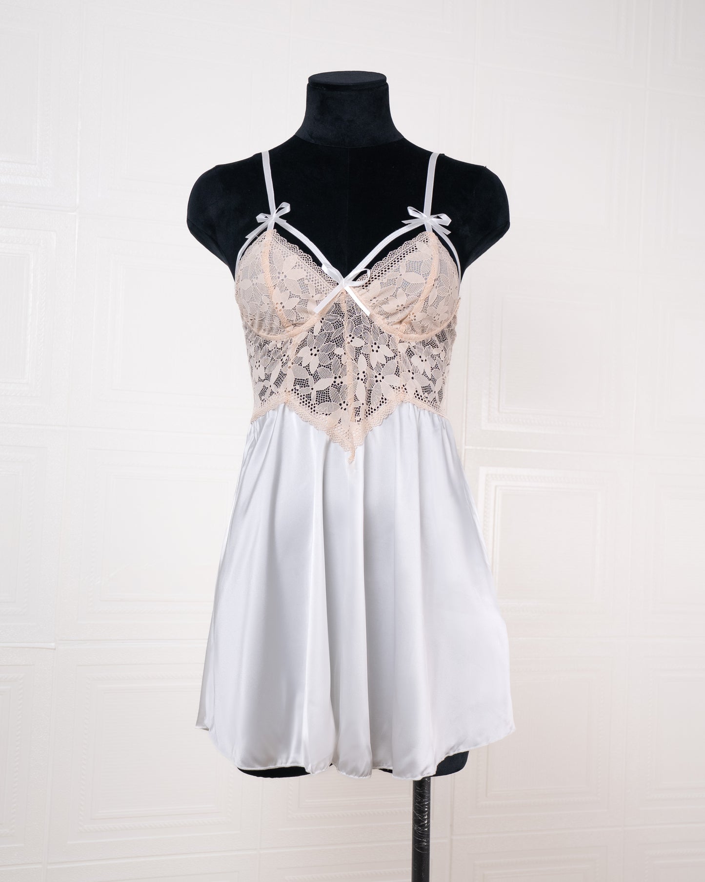 Lace-panelled Silk Camisole Nightdress White - Fever Lingeries