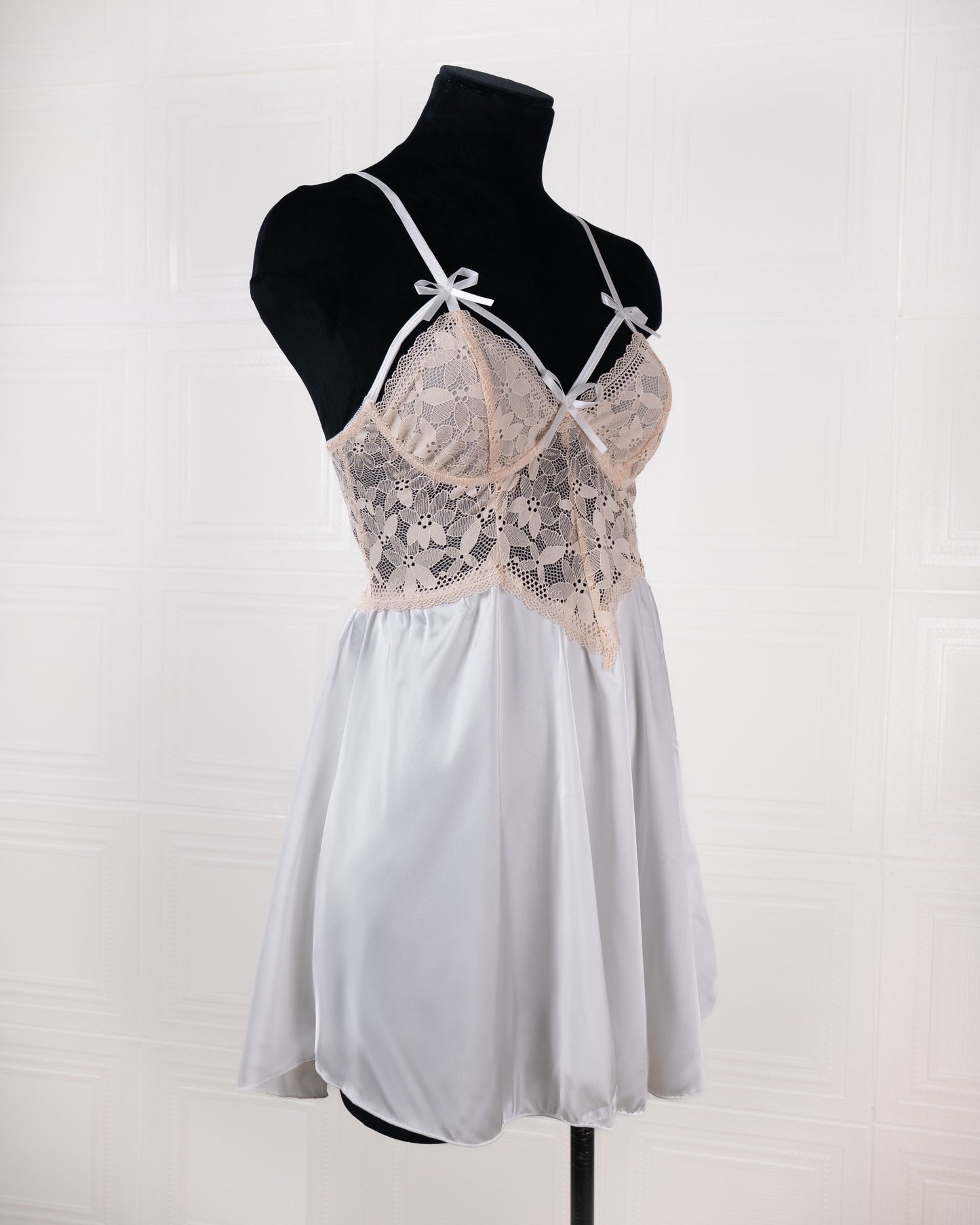 Lace-panelled Silk Camisole Nightdress White - Fever Lingeries
