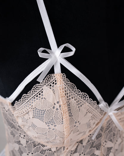 Lace-panelled Silk Camisole Nightdress White - Fever Lingeries