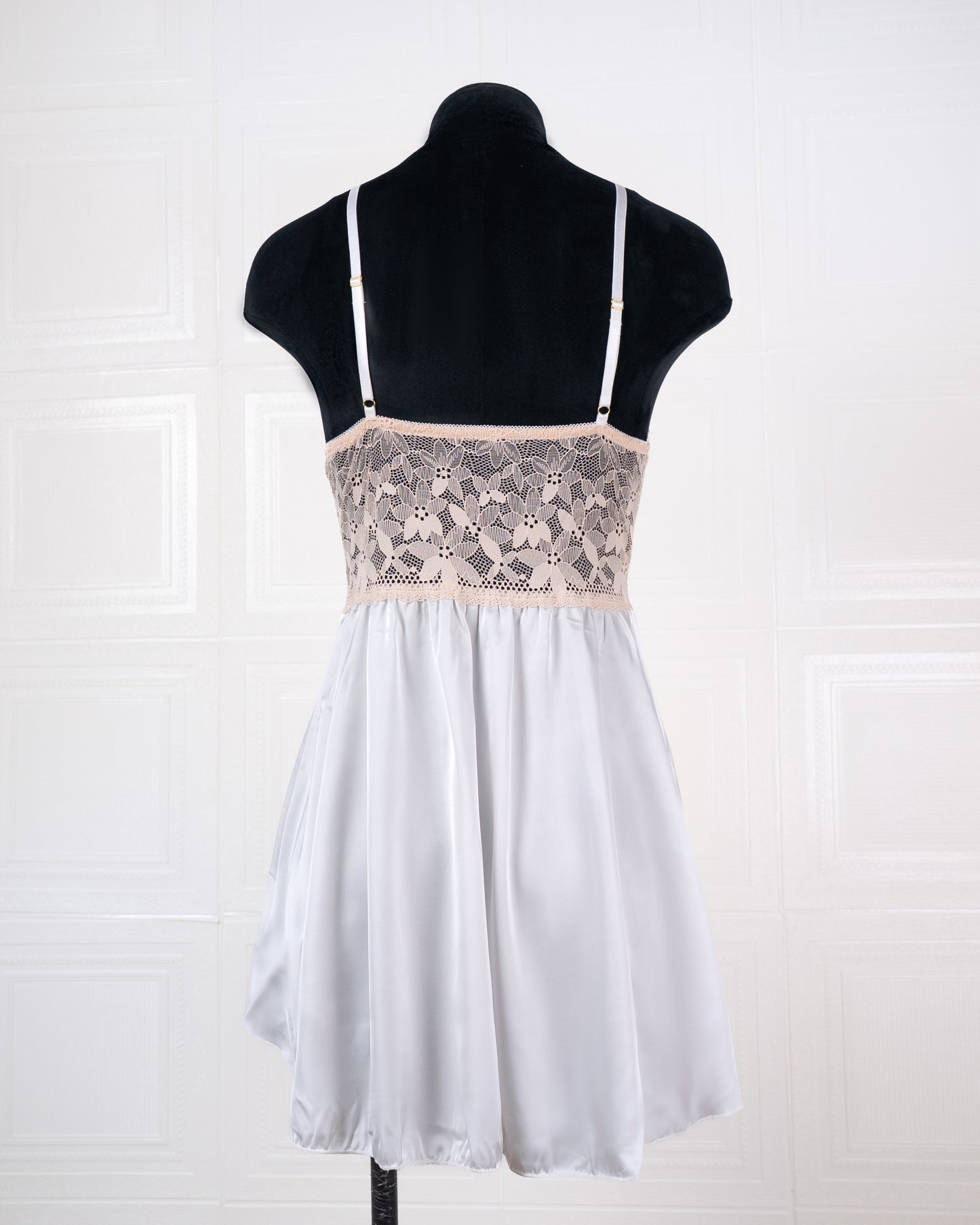 Lace-panelled Silk Camisole Nightdress White - Fever Lingeries