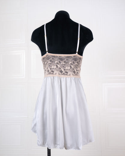 Lace-panelled Silk Camisole Nightdress White - Fever Lingeries