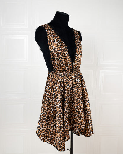Lace-paneled Leopard Print Satin Nightdress - Fever Lingeries