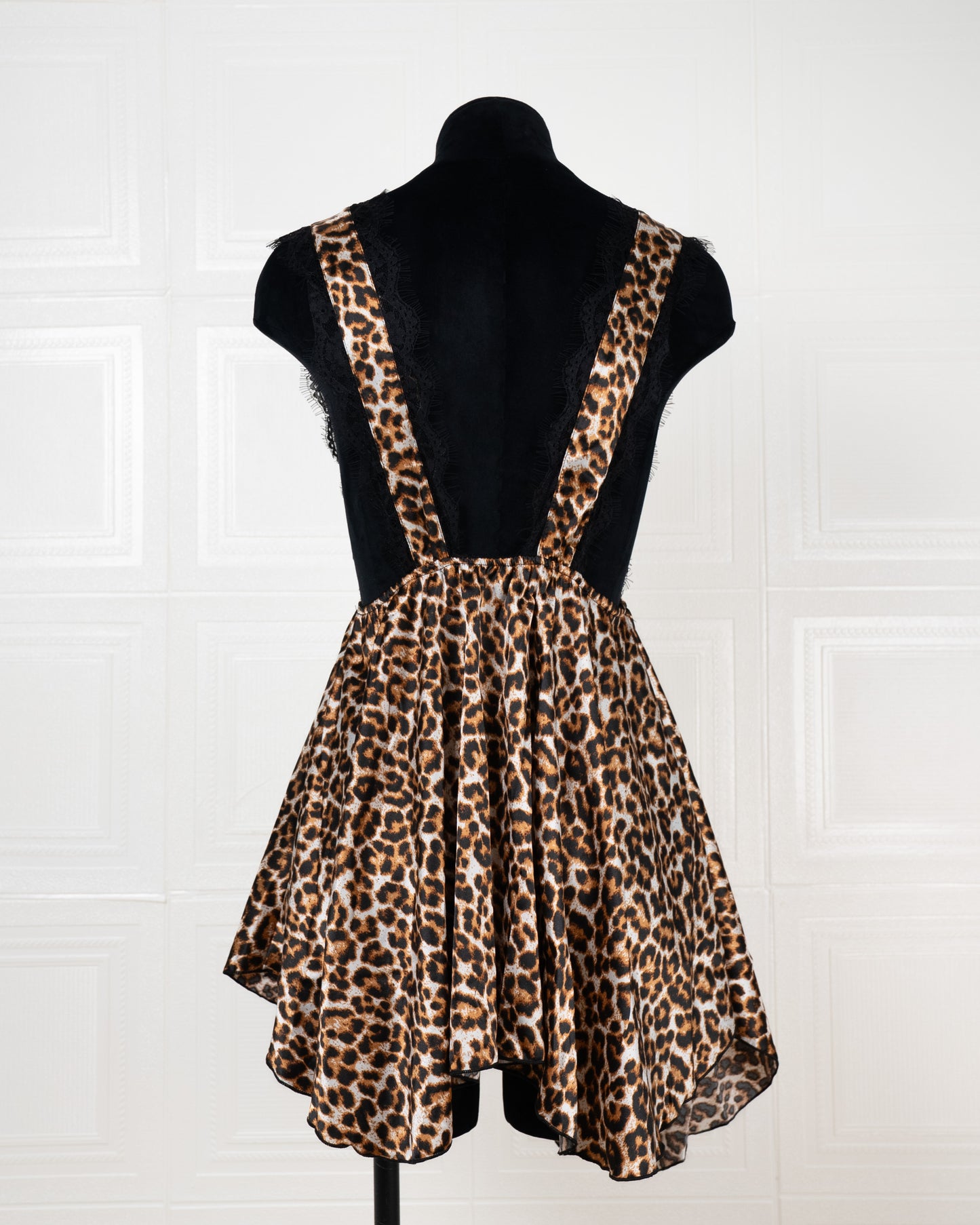 Lace-paneled Leopard Print Satin Nightdress - Fever Lingeries