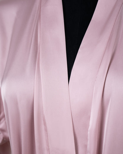 Silk Pink Robe with Lace-trimmed Cuffs - Fever Lingeries
