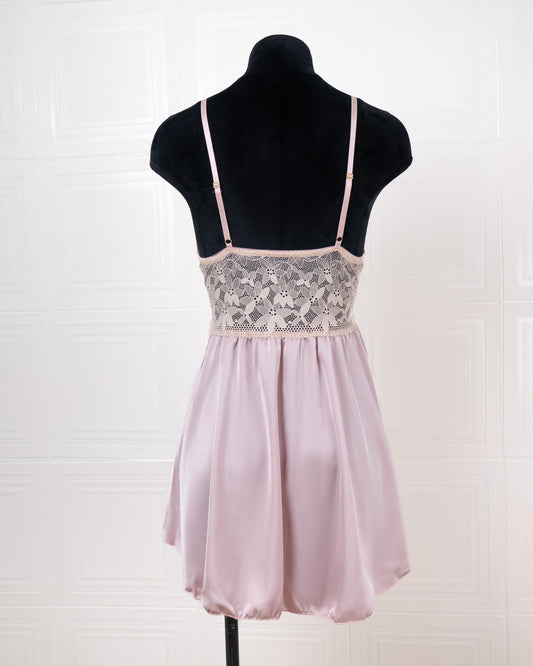 Lace-panelled Silk Camisole Nightdress Pink - Fever Lingeries