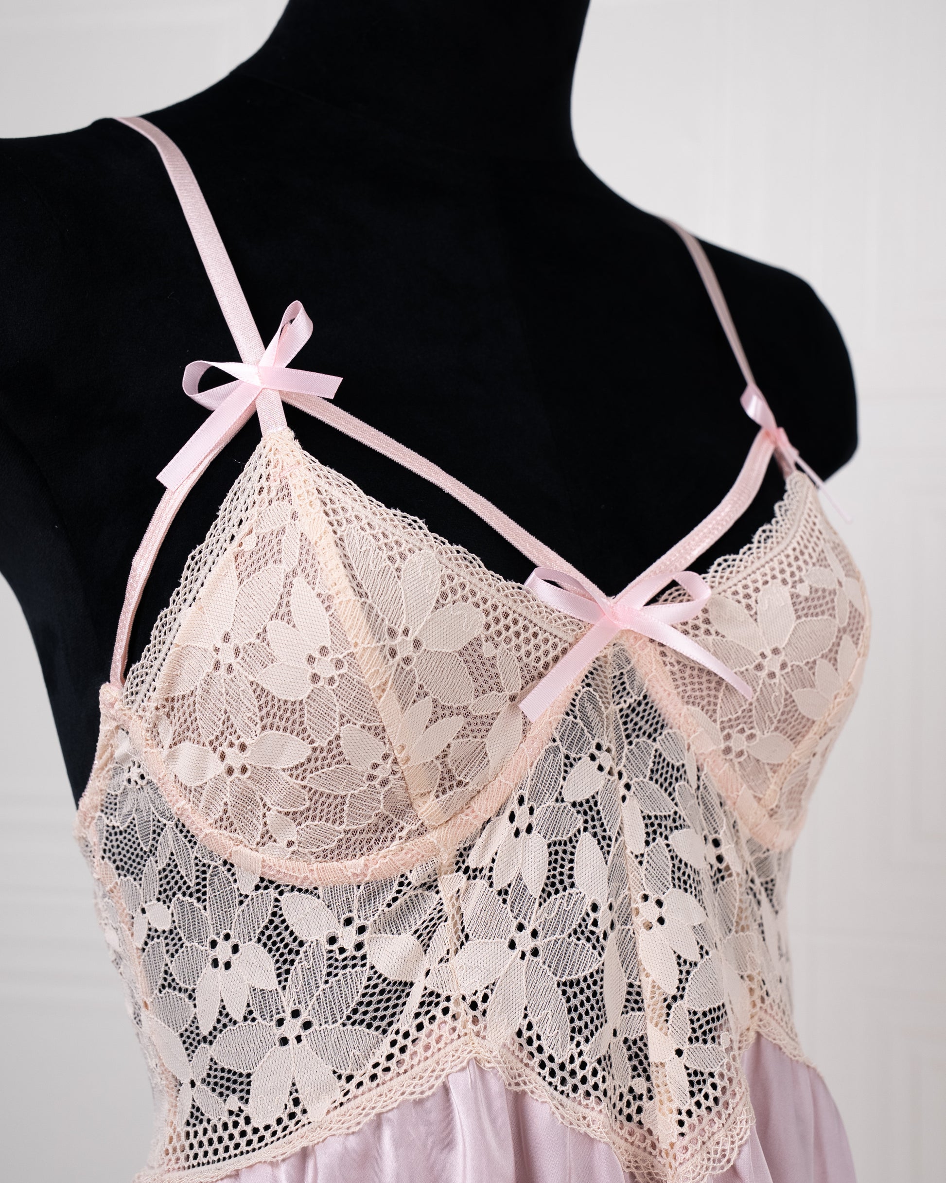 Lace-panelled Silk Camisole Nightdress Pink - Fever Lingeries