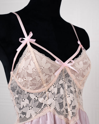 Lace-panelled Silk Camisole Nightdress Pink - Fever Lingeries