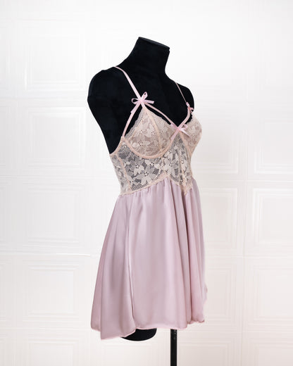 Lace-panelled Silk Camisole Nightdress Pink - Fever Lingeries