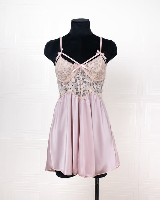 Lace-panelled Silk Camisole Nightdress Pink - Fever Lingeries