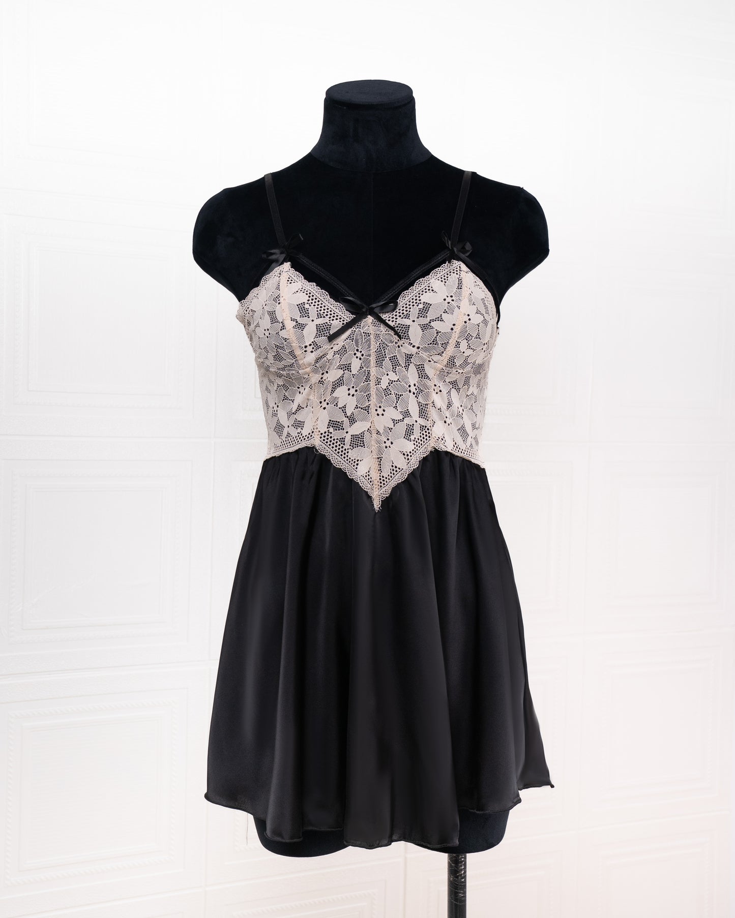 Lace-panelled Silk Camisole Nightdress Black - Fever Lingeries