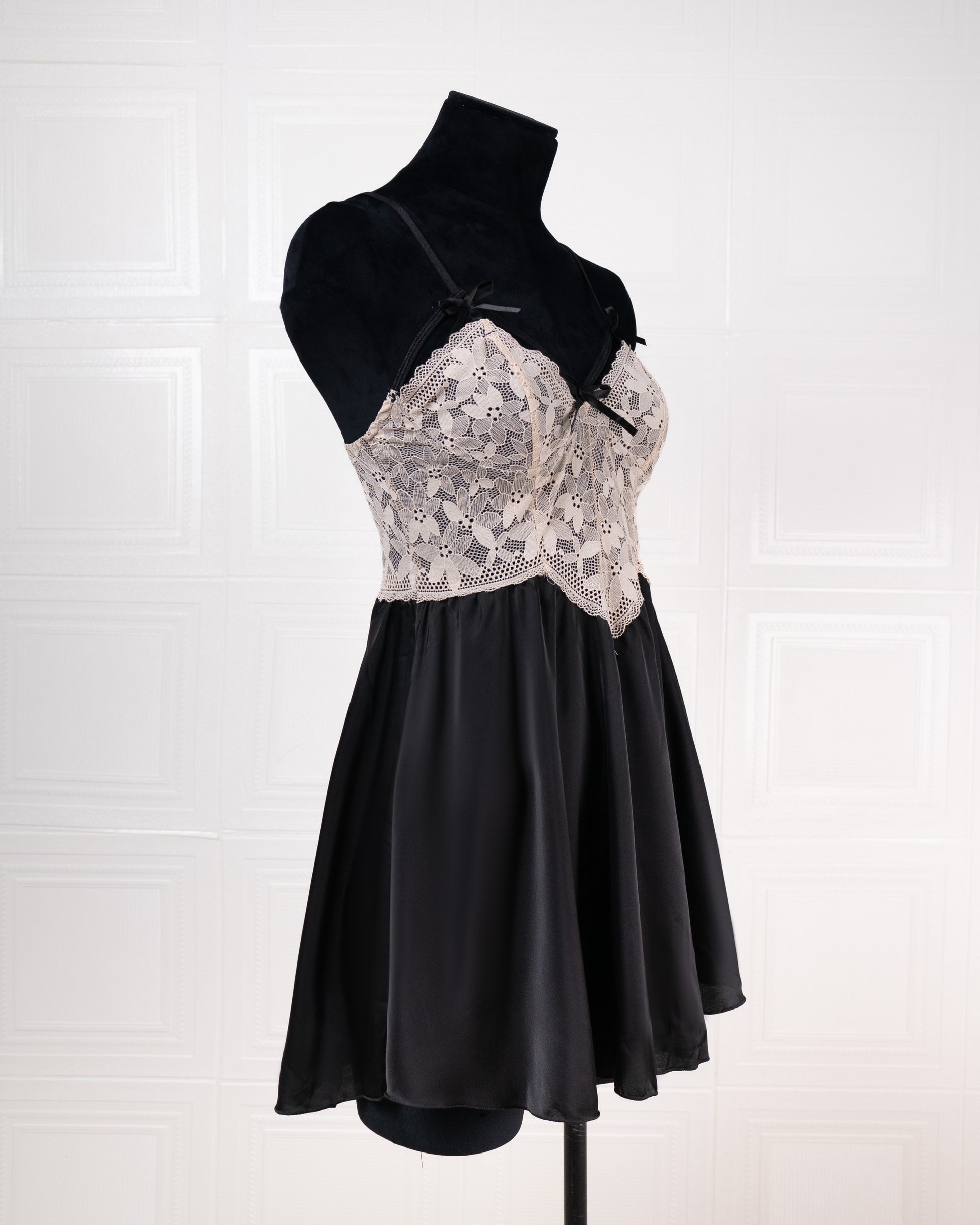 Lace-panelled Silk Camisole Nightdress Black - Fever Lingeries